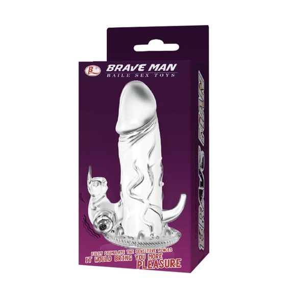 Насадка на член BAILE Brave Man Vibrating, з вібрацією, прозора | Зображення 5