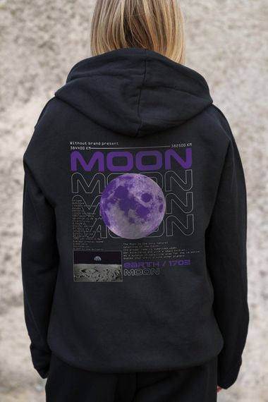 Утеплене зіп худі на флісі зіпер з принтом Moon Without Kane Black | Зображення 5