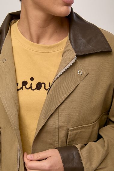 Котонова вітровка зі вставками з еко-шкіри - світло-коричневий цвет, ONE SIZE (є розміри) | Зображення 3