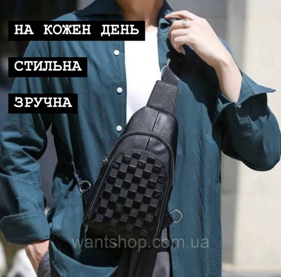 Мужской кожаный слинг-рюкзак на одно плечо TidinBag TM-35900 черный | Зображення 7