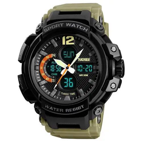 Годинник наручний чоловічий SKMEI 1343KH KHAKI, водостійкий тактичний годинник. Колір: хакі | Зображення 1