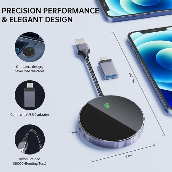 Бездротовий адаптер CarPlay Plug & Play, перетворення дротового Карплей для iPhone iOS 10+ для авто з 2015 року | Зображення 6