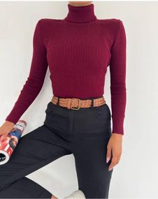 Женская водолазка-гольф в рубчик с высоким воротником SA409, размер 42/48, цвет бордовый