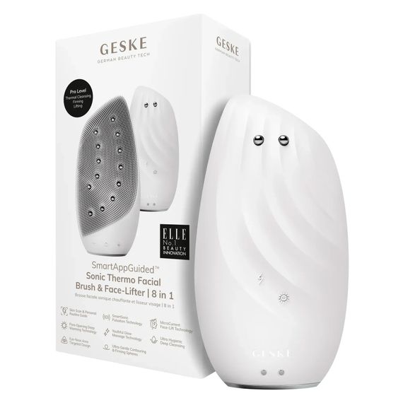 Очищувальна щітка для обличчя GESKE Sonic Thermo Facial Brush&Face-Lifter 8в1 white, Білий