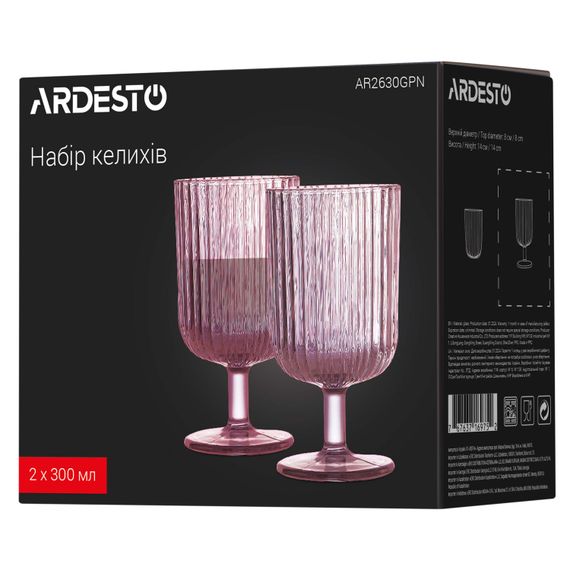 Набір келихів Ardesto 300мл, 2шт, скло, рожевий (AR2630GPN) | Зображення 5