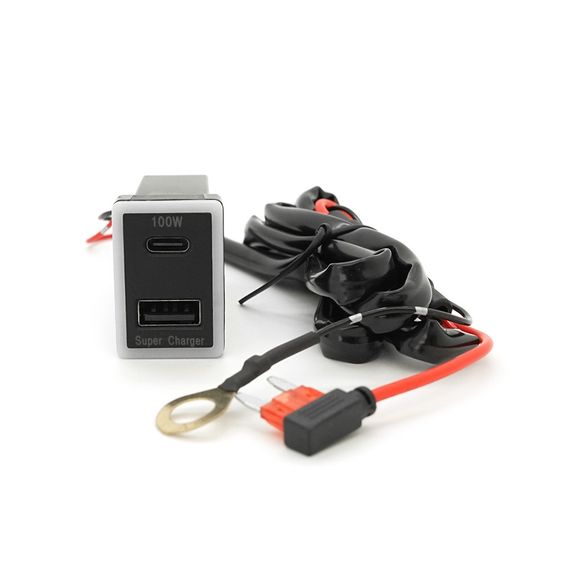 АЗУ врізне 130W-D01T03-Fuse, PD+QC, Type-C: 100W, USB: 30W, LED підсвічування, комплект проводів з роз'ємами та запобіжником, | Зображення 4