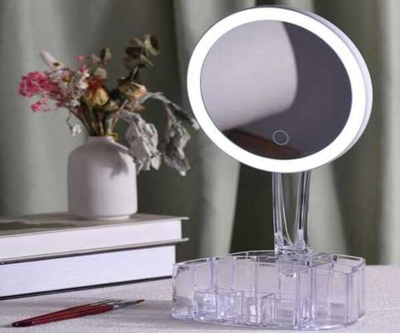 Багатофункціональне дзеркало Cosmetic mirror з LED підсвічуванням кругле 26LED 360° та органайзером XH-086 Білий (XH-086_276) | Зображення 6