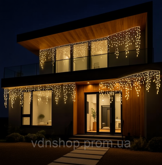 Уличная гирлянда Бахрома 36 м 600 LED белый провод Желтое сияние36MWY | Зображення 1