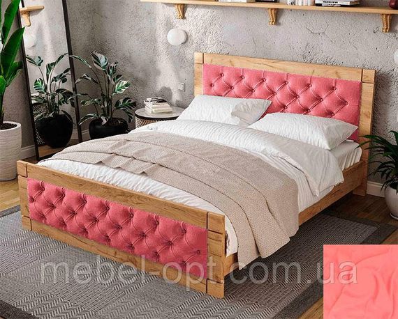 Ліжко Natali 180x200 см Дуб Тахо/велюр Coral (кораловий рожевий), вибір кольору оббивки | Зображення 4