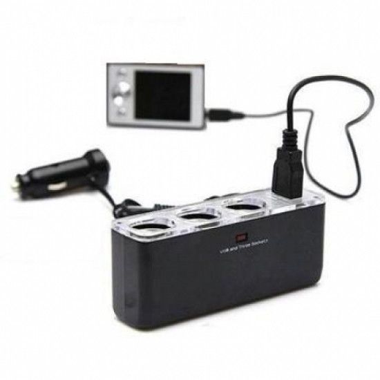 Разветвитель прикуривателя на 3 гнезда с USB | Зображення 1