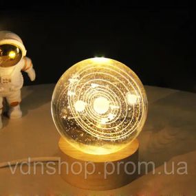 Світлодіодна кришталева куля, декоративна універсальна 3D нічниця, кришталева куля "Супутник"