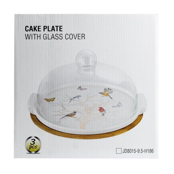 Фарфоровая тортовница со стеклянной крышкой на бамбуковой подставке HP1203 | Зображення 6