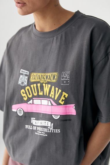 Футболка вільного фасону  із принтом авто - темно-сірий цвет, ONE SIZE (є розміри) | Зображення 3