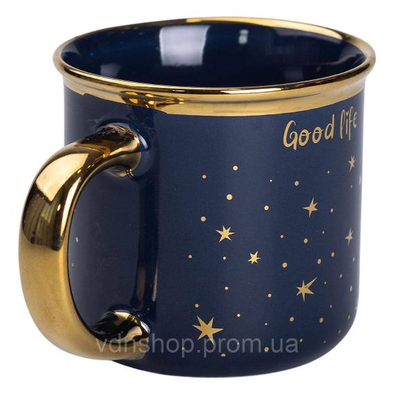Чашка порцелянова із золотим обідком та позолоченою ручкою 320 (мл) Good life Синя RX-N231506BL | Зображення 1