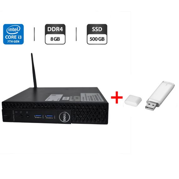 Неттоп Dell OptiPlex 3050 USFF / Intel Core i3-7100T (2 (4) ядра по 3.4 GHz) / 8 GB DDR4 / 500 GB SSD / Intel HD Graphics 630 / Wi-Fi / Блок живлення / Windows 11 Pro б/в + Подарунок Флеш пам'ять USB 32 GB