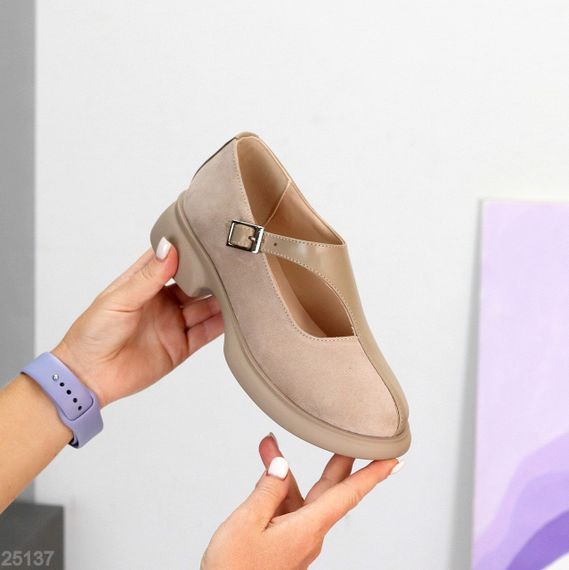 Дизайнерські туфлі бежеві натуральна шкіра + замша низький хід | Зображення 8