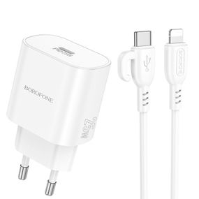 Набір СЗУ BOROFONE BA82A + Lighting кабель, PD25W, USB-C, кабель 1м, White, Box