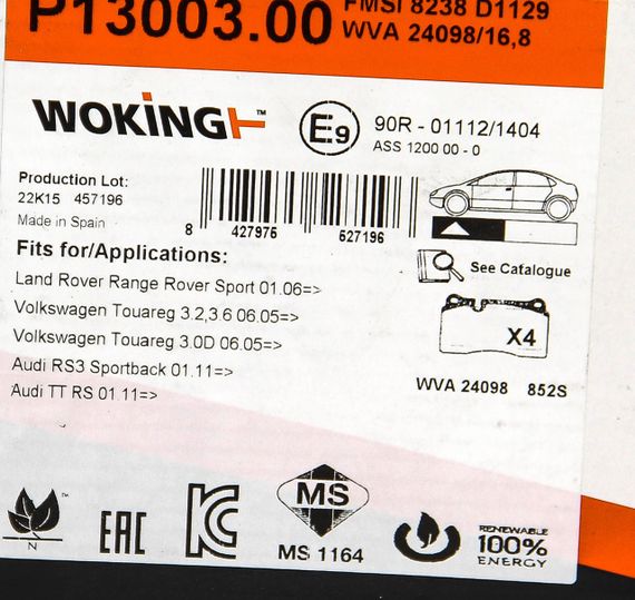 Колодки передні гальмівні VW Touareg 3.0-6.0 02-16,8 mm (brembo), WOKING (P1300300) | Зображення 5