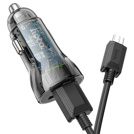 Автомобільний зарядний пристрій Hoco Z47 Transparent Discovery Edition 18W Black with AM/MicroB (6931474782236) | Зображення 1