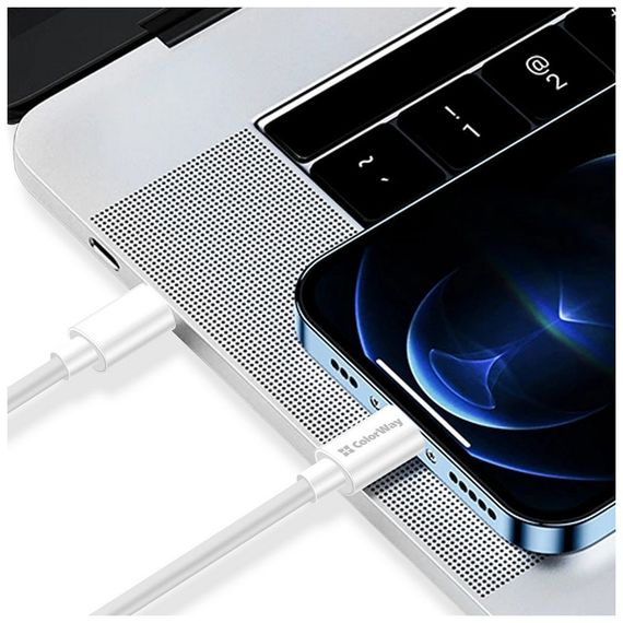 Дата кабель USB-C to USB-C 2.0m 3A 65W white ColorWay (CW-CBPDCC056-WT) | Зображення 5