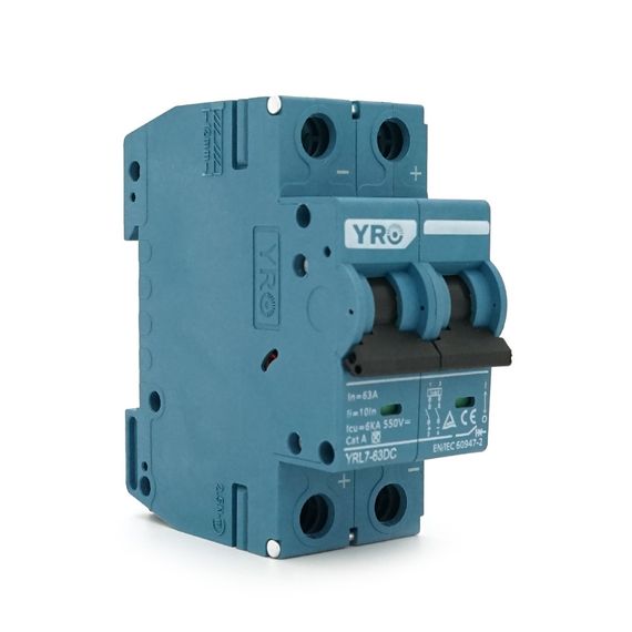 Автоматический выключатель DC YRO YRL7-63DC 2P 63A DC550V 6kA, 104x35x44.8mm