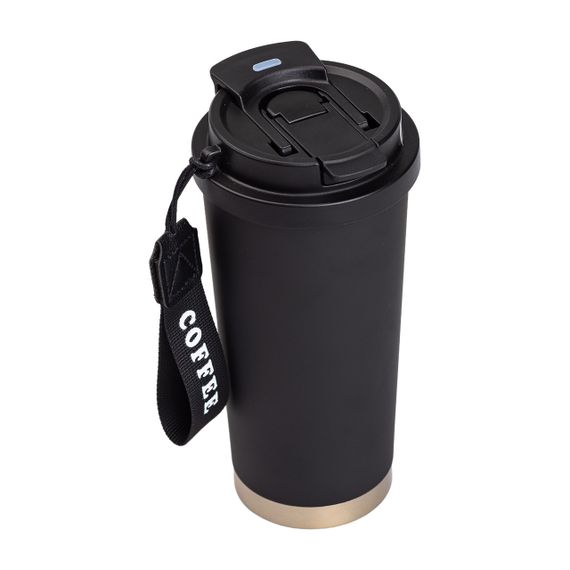 Термокружка Coffee из нержавеющей стали с ремешком 500 мл черная HP-14-17B | Зображення 1