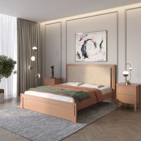 Односпальне дерев&#039;яне ліжко Mebigrand Торонто Т4 Коричневий (RAL8025)/Аляска 23 (бежевий) 90х200 см (MBG-8729)