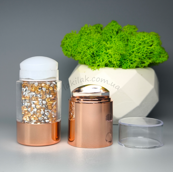 Подвійний силіконовий штамп для стемпінга з бронзово-срібними стразами (діаметр  25мм)