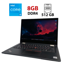 Ноутбук-трансформер Б-клас Lenovo ThinkPad L13 Yoga / 13.3" (1920x1080) IPS Touch / Intel Core i5-10210U (4 (8) ядра по 1.6 - 4.2 GHz) / 8 GB DDR4 / 512 GB SSD / Intel UHD Graphics for 10th Generation / WebCam / Win 11 Pro б/в