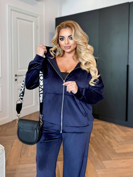 Женский велюровый спортивный костюм на молнии, большие размеры и батал, SS181 цвет темно-синий, размер 48/50 | Зображення 3