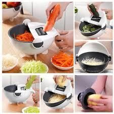 Овочерізка - мультислайсер з кошиком 9 в 1 WET BASKET VEGETABLE CUTTER Багатофункціональна ручна терка-шинковка з ємністю | Зображення 2