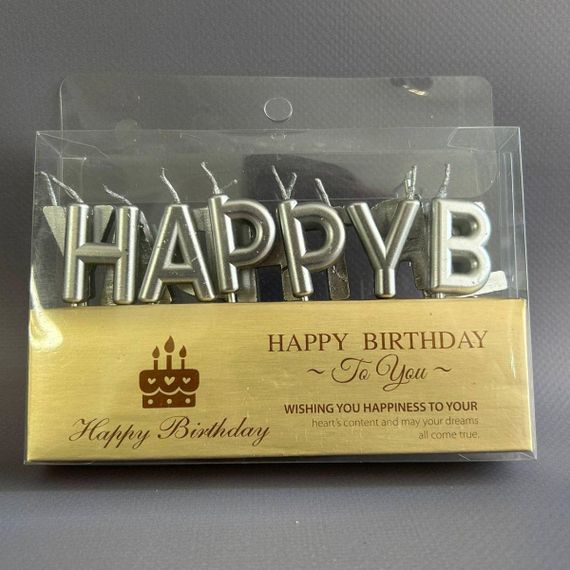 Свічки для торта "Happy Birthday" - срібло | Зображення 1