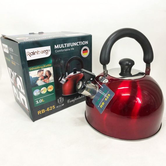 Чайник Rainberg RB-625 із нержавіючої сталі зі свистком 3л. SM-406 Колір: червоний | Зображення 4