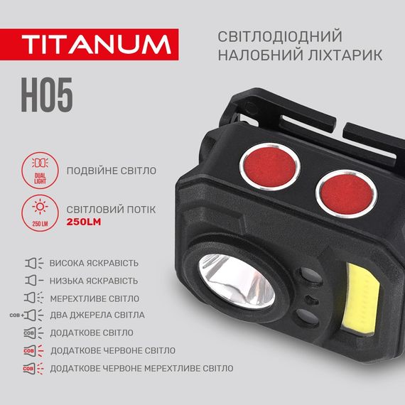 Налобний світлодіодний ліхтарик TITANUM TLF-H05 250Lm 6500K | Зображення 6