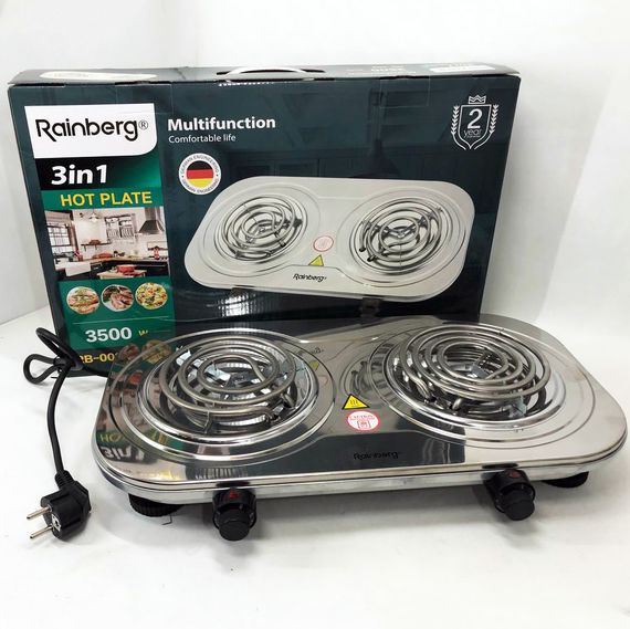 Електрична плита Rainberg RB-008 на 2 поверхні спіральна + 2 регулятори 3500 Вт | Зображення 1