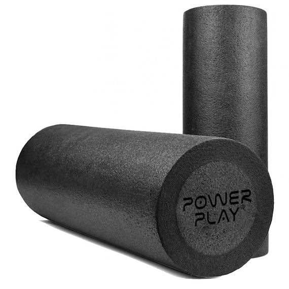 Масажний ролик (роллер) гладкий PowerPlay 4021 Fitness Roller Чорний (60x15см.)