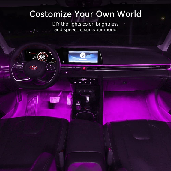 Автомобильная светодиодная ЛЕД подсветка RGB в салон автомобиля, Bluetooth управление | Зображення 1