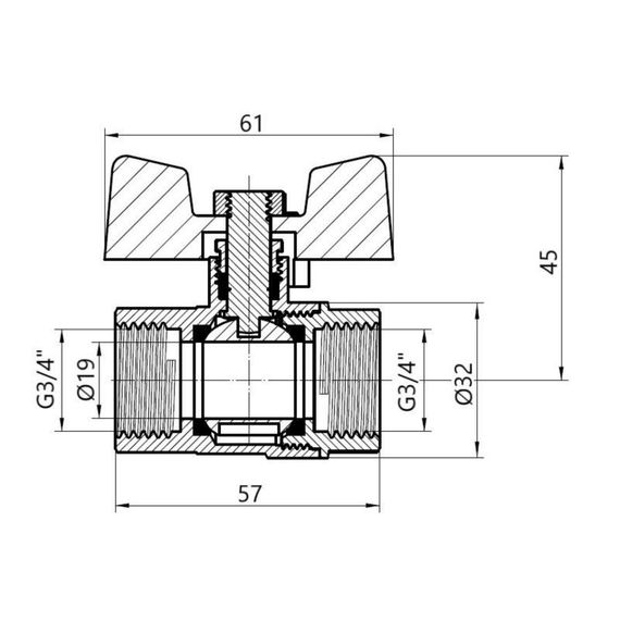 Кран кульовий Thermo Alliance Base 3/4" ВР для газу (метелик) SD602G20 | Зображення 1