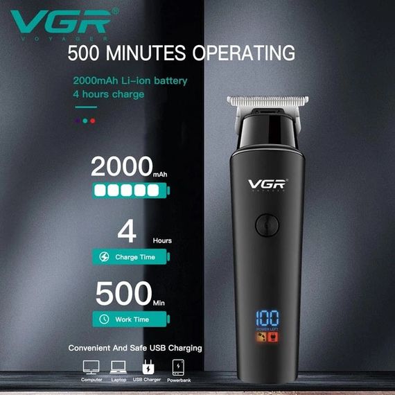 Тример для волосся VGR V-937, з USB-кабелем для зарядки, світлодіодним дисплеєм, 3 насадками | Зображення 4