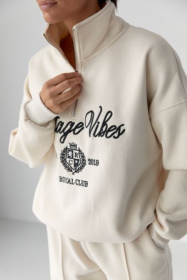 Утеплений спортивний костюм зі світшотом та джогерами - кремовий цвет, L (є розміри) | Зображення 3