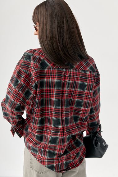 Сорочка в клітинку з подовженою спинкою - червоний цвет, M (є розміри) | Зображення 1