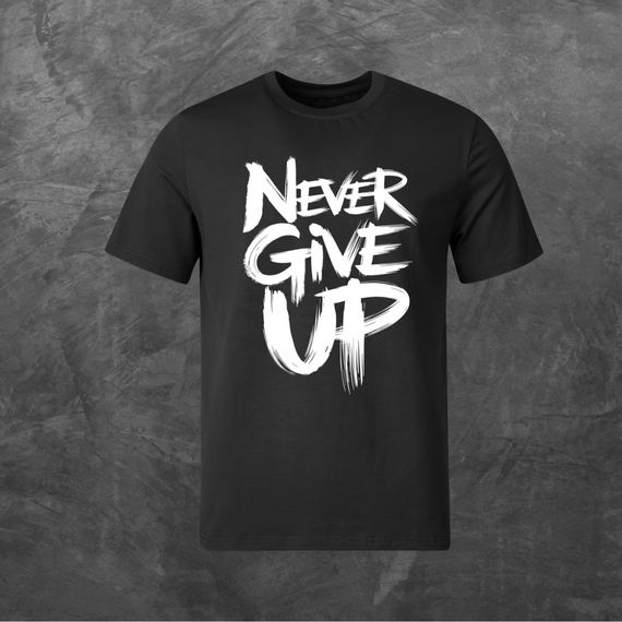 Футболка унісекс з принтом Never Give Up базова чорна XS