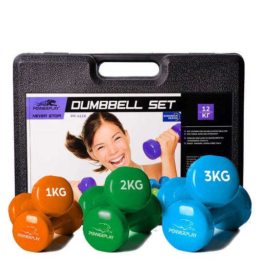 Набір гантелей в кейсі 12 кг. Паверплей 4118 Fitness Dumbells (2шт.*1кг. 2шт.*2кг. 2шт.*3кг.)
