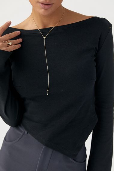 Трикотажна блуза з асиметричним низом - чорний цвет, M (є розміри) | Зображення 3