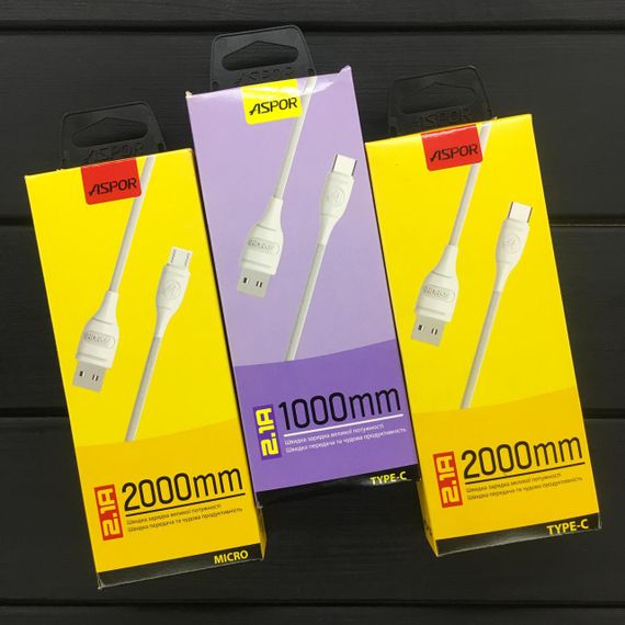 Кабель Aspor AC-03 Plus USB – Type-C 2.1A/2м- белый | Зображення 2