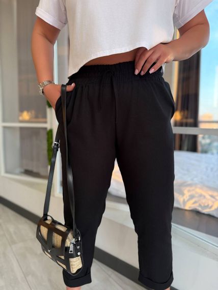 Женские льняные укороченные штаны с подворотом FZ905 цвет черный размер 46/48 | Зображення 2