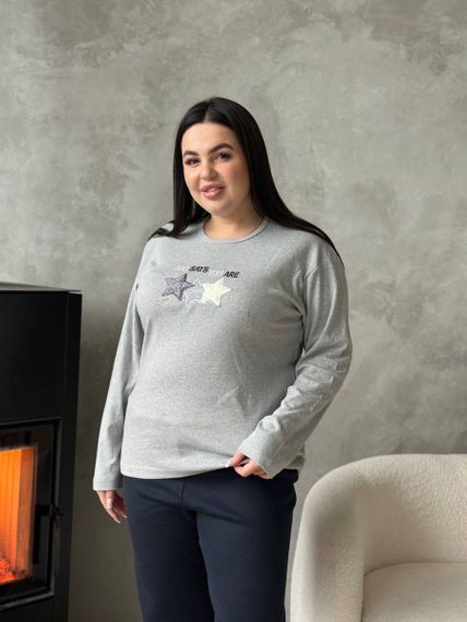 Зручна сіра піжамка PLUS SIZE із зірочками та чорними штанами з мікрофлісу | Зображення 5