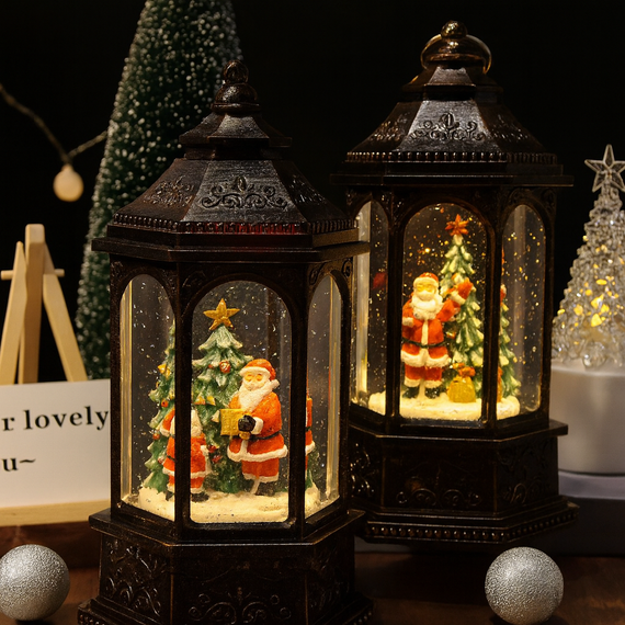 Новогодний снежный светильник-декор LED «Фонарь» HC-D004 с 8 рождественскими мелодиями, USB-кабель, 12.5×11×27.2 см