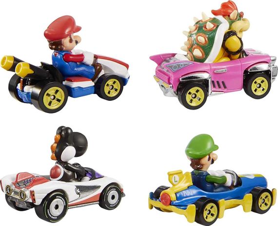 Hot Wheels Mario Kart Characters and Karts. Хот Вілс набір машинок Маріо Карт, 4шт.: Маріо, Луїджі, Боузер, Йоші | Зображення 2