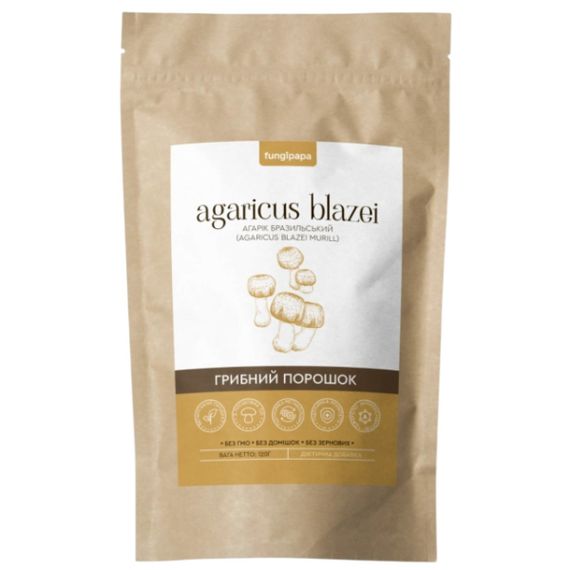 Грибний комплекс Fungipapa Агарік бразильський (Agaricus blazei Murill) - грибний порошок 120 г /60 порцій/